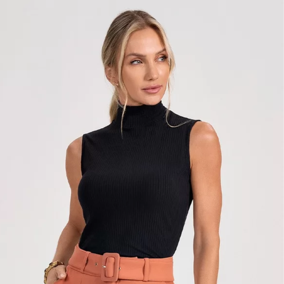 Blusa Canelada Regata Gola Alta