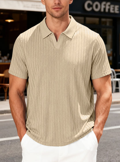 Camisa masculina de verão casual, respirável, em tecido jacquard atoalhado, com lapela.