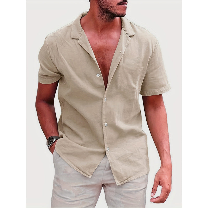 Camisa de linho folgada de cor sólida para homem