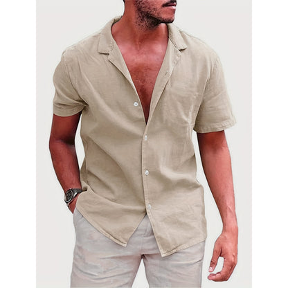 Camisa de linho folgada de cor sólida para homem