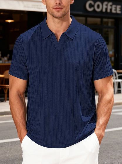 Camisa masculina de verão casual, respirável, em tecido jacquard atoalhado, com lapela.
