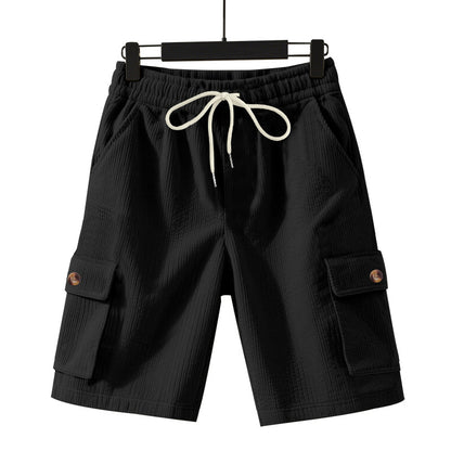 Shorts masculinos cropped utilitários de veludo cotelê grosso e folgado.