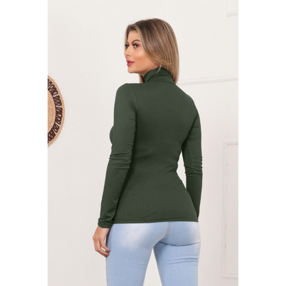 Blusa Canelada Gola Alta Manga Longa