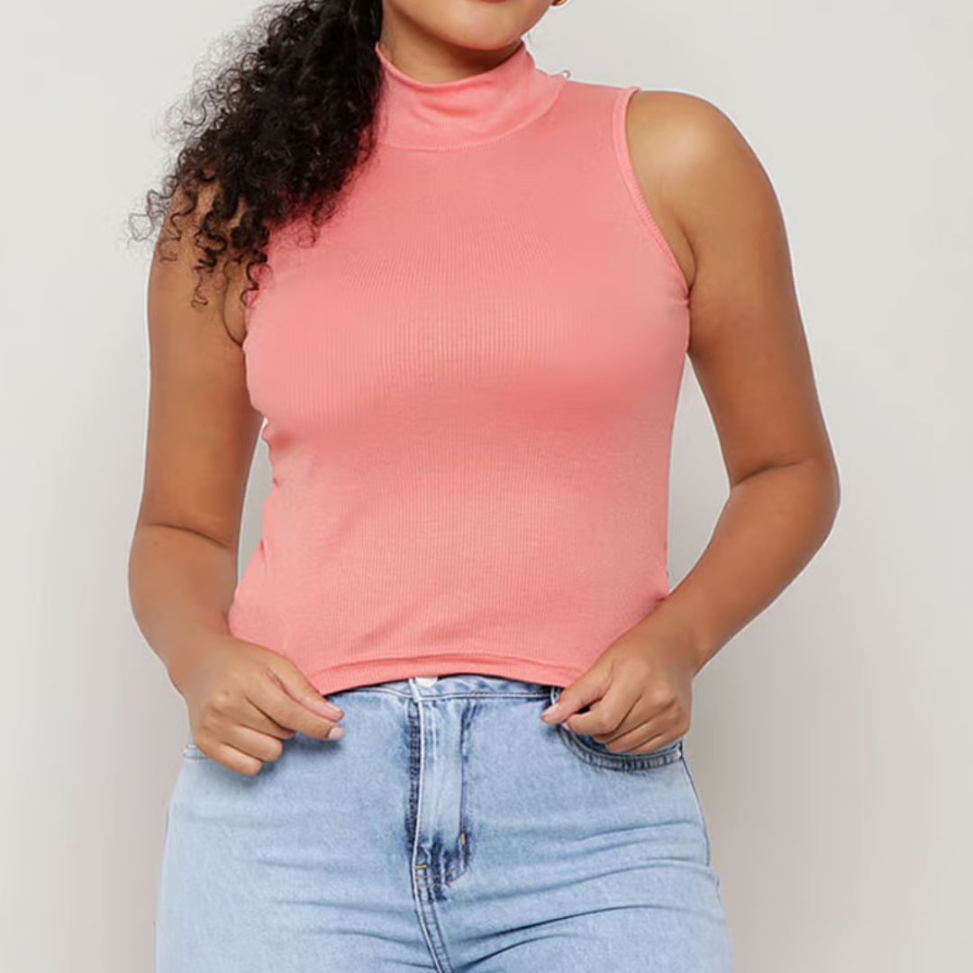 Blusa Canelada Regata Gola Alta