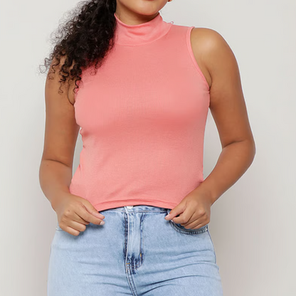 Blusa Canelada Regata Gola Alta