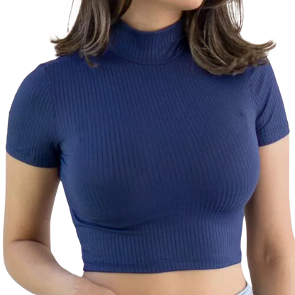 Cropped Canelado Manguinha Gola Alta