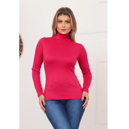 Blusa Canelada Gola Alta Manga Longa