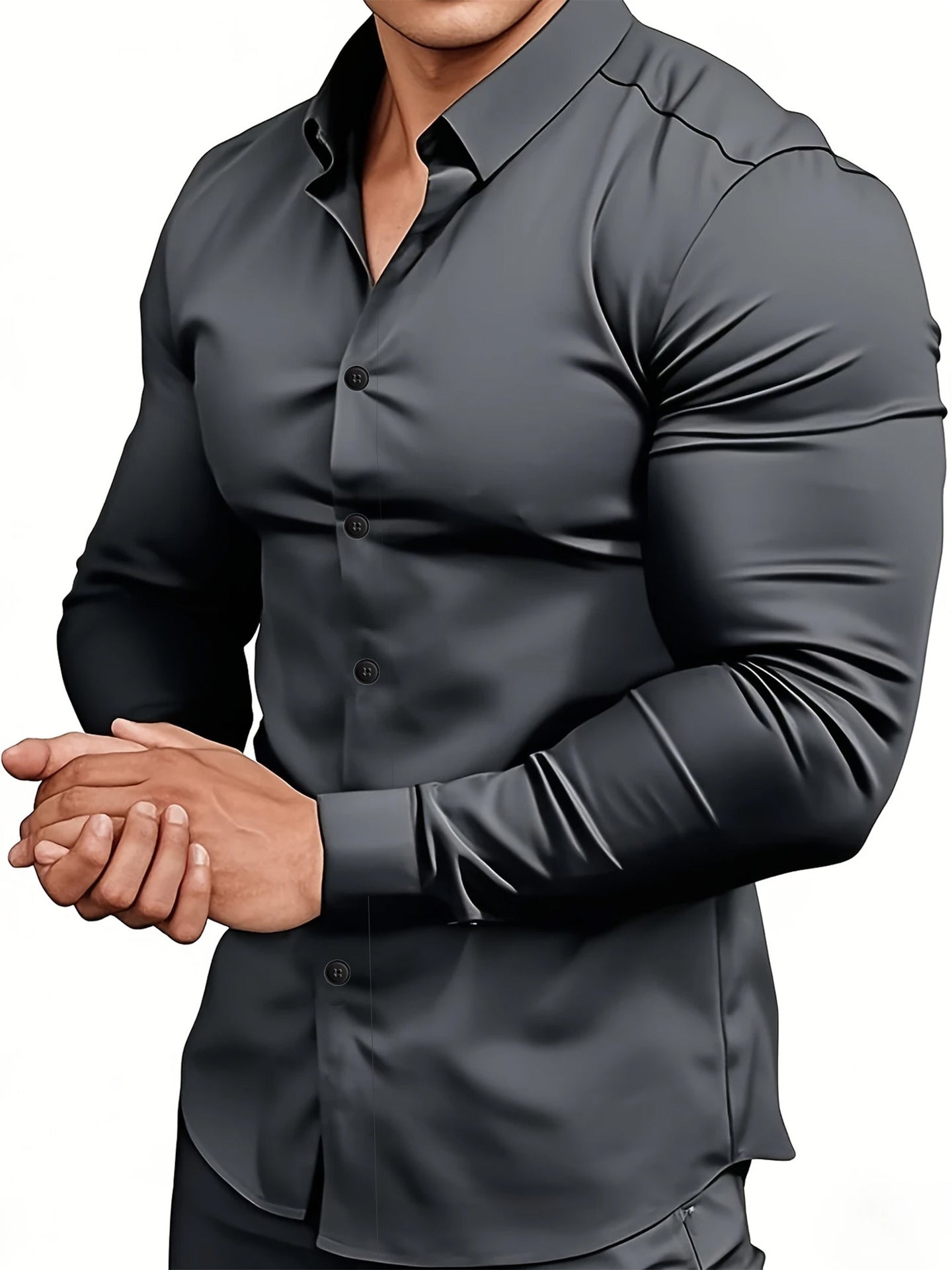 Camisa masculina casual de manga comprida em cor sólida para primavera e outono.