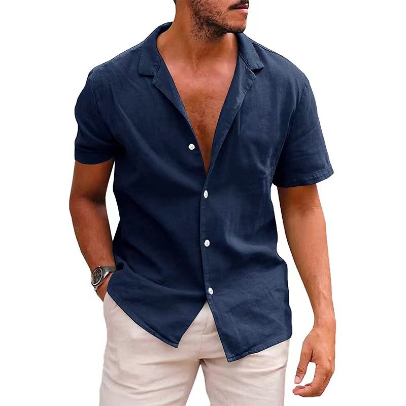 Camisa de linho folgada de cor sólida para homem