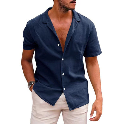 Camisa de linho folgada de cor sólida para homem