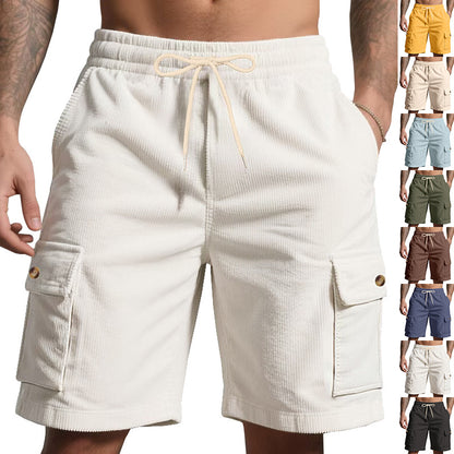 Shorts masculinos cropped utilitários de veludo cotelê grosso e folgado.