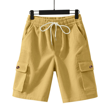 Shorts masculinos cropped utilitários de veludo cotelê grosso e folgado.
