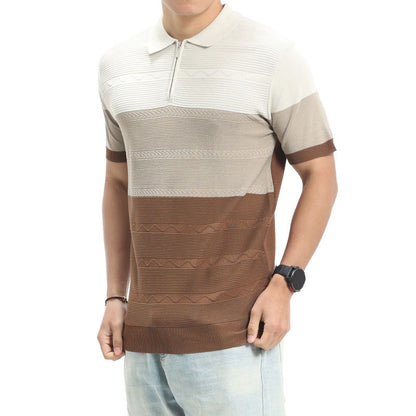 Camisa polo casual de malha de seda gelada para homem