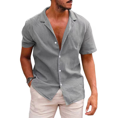 Camisa de linho folgada de cor sólida para homem