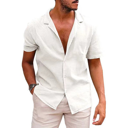 Camisa de linho folgada de cor sólida para homem