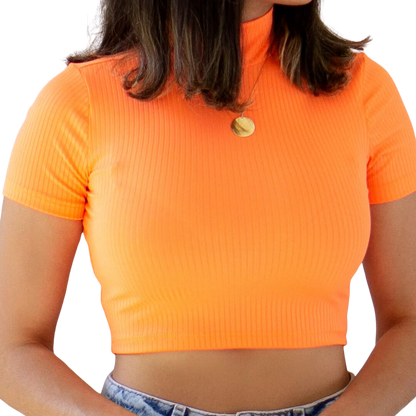 Cropped Canelado Manguinha Gola Alta