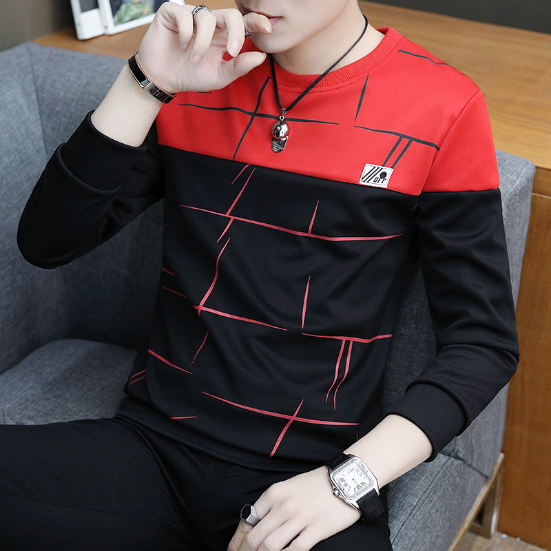 Moletom masculino de manga comprida com gola redonda e estampa colorblock