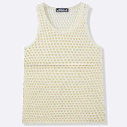 Camiseta regata de malha para exercícios, ideal para homens.