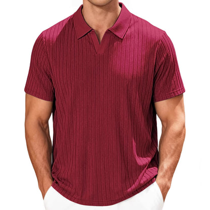 Camisa masculina de verão casual, respirável, em tecido jacquard atoalhado, com lapela.