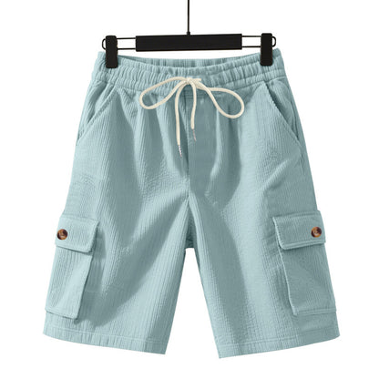 Shorts masculinos cropped utilitários de veludo cotelê grosso e folgado.