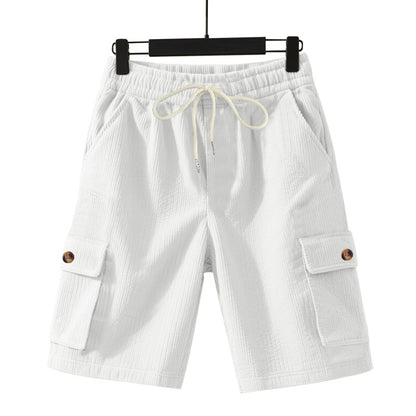 Shorts masculinos cropped utilitários de veludo cotelê grosso e folgado.
