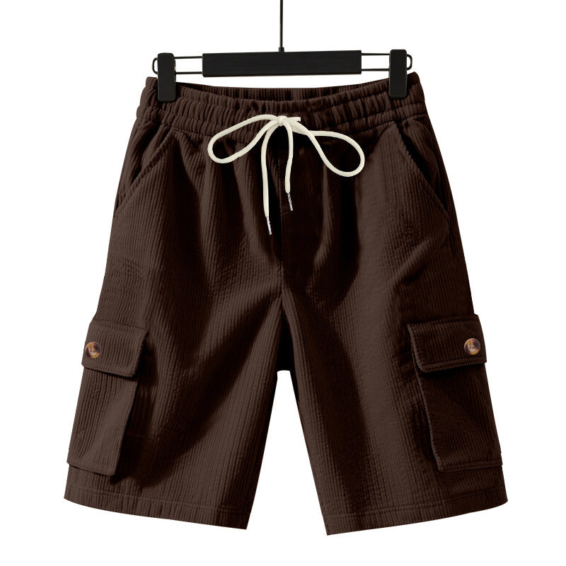 Shorts masculinos cropped utilitários de veludo cotelê grosso e folgado.