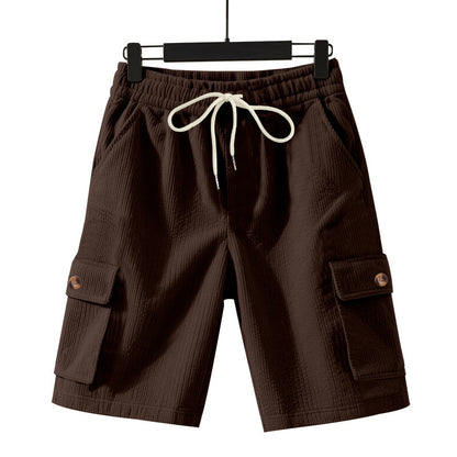 Shorts masculinos cropped utilitários de veludo cotelê grosso e folgado.