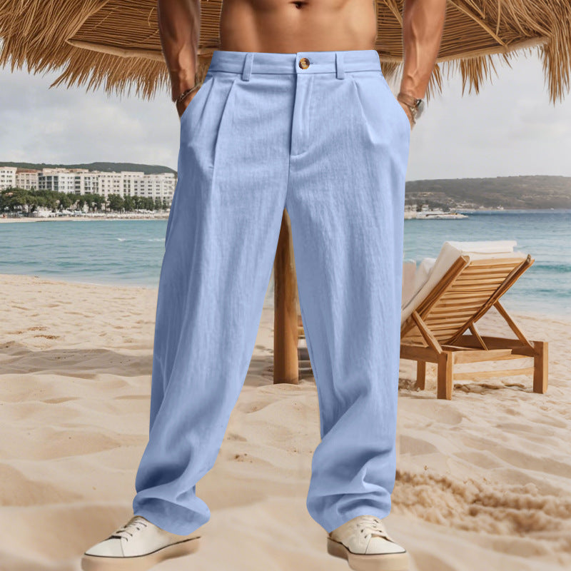 Calças de fato masculinas GORE-TEX casuais, de corte reto e folgadas para negócios.