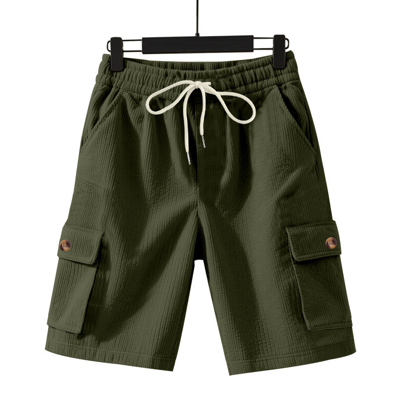 Shorts masculinos cropped utilitários de veludo cotelê grosso e folgado.