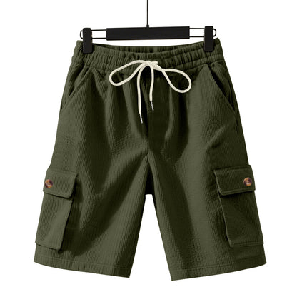 Shorts masculinos cropped utilitários de veludo cotelê grosso e folgado.
