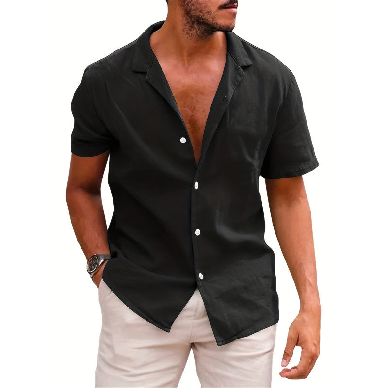 Camisa de linho folgada de cor sólida para homem
