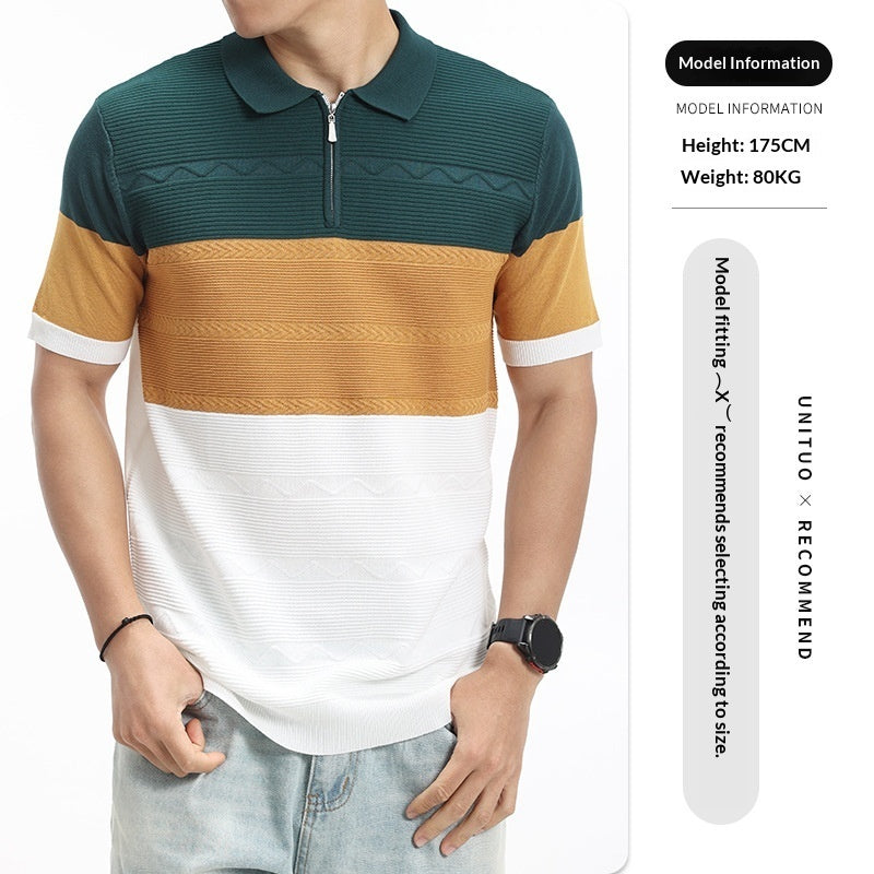 Camisa polo casual de malha de seda gelada para homem