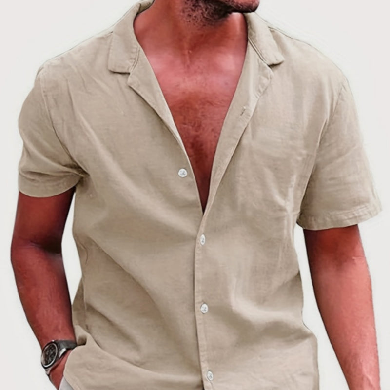 Camisa de linho folgada de cor sólida para homem