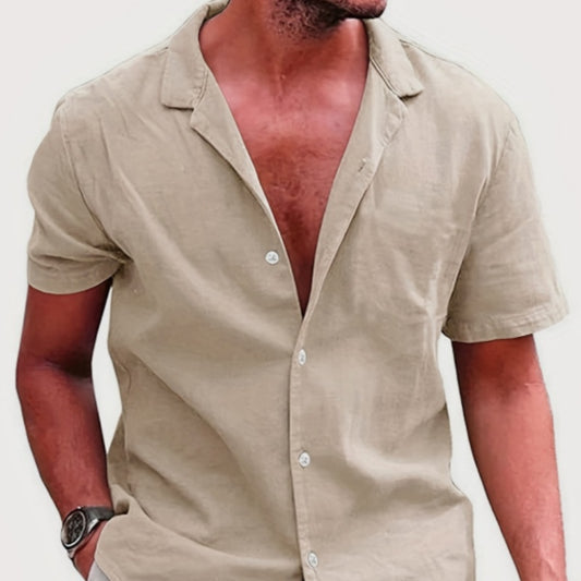 Camisa de linho folgada de cor sólida para homem