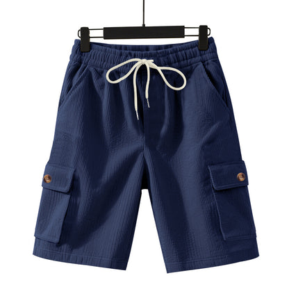 Shorts masculinos cropped utilitários de veludo cotelê grosso e folgado.
