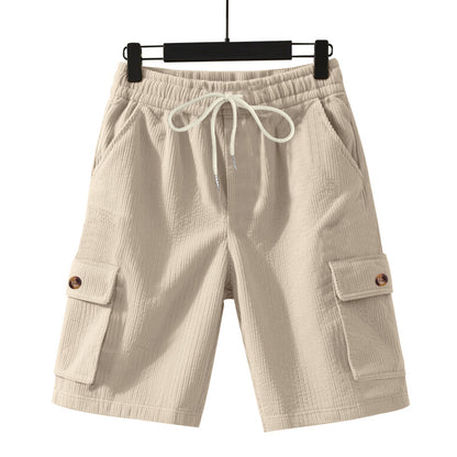 Shorts masculinos cropped utilitários de veludo cotelê grosso e folgado.