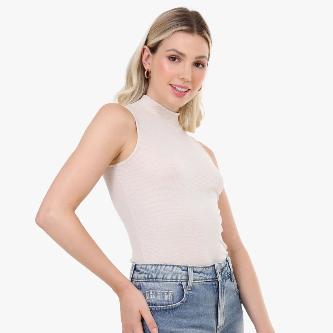Blusa Canelada Regata Gola Alta
