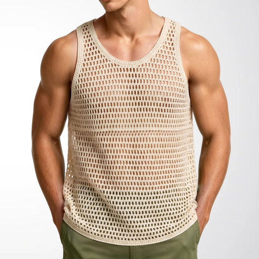 Camiseta regata de malha para exercícios, ideal para homens.