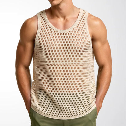 Camiseta regata de malha para exercícios, ideal para homens.
