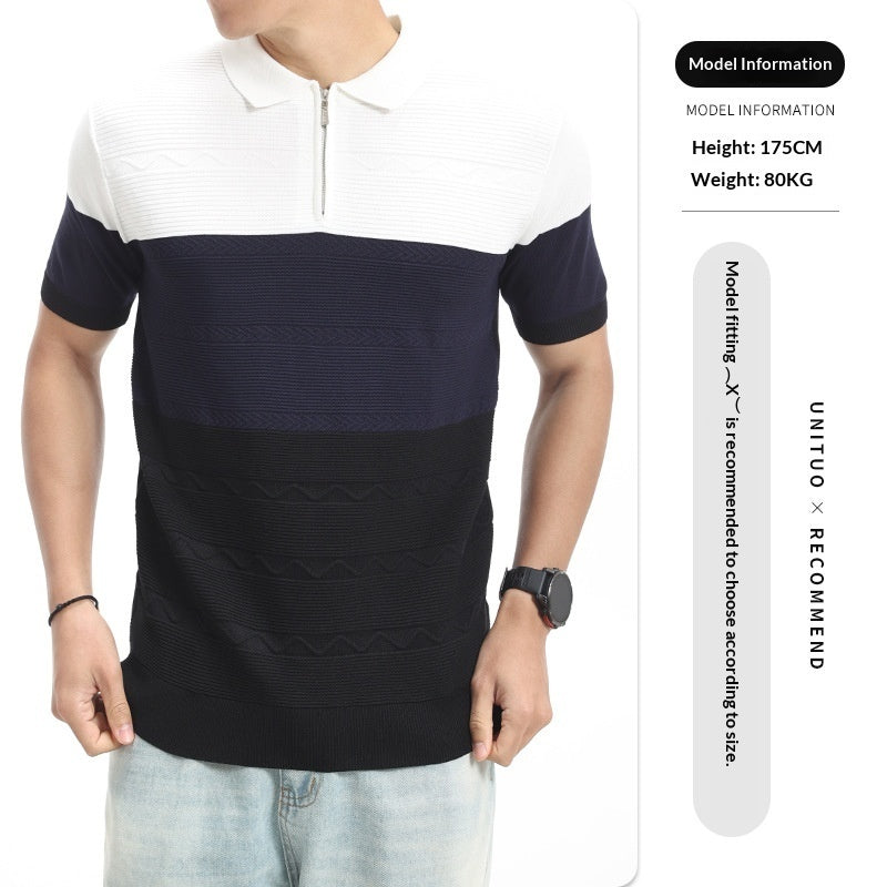 Camisa polo casual de malha de seda gelada para homem