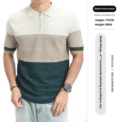Camisa polo casual de malha de seda gelada para homem