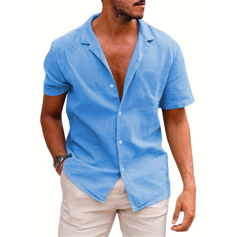 Camisa de linho folgada de cor sólida para homem