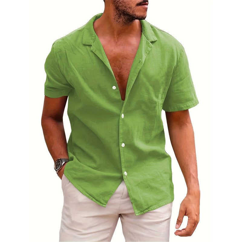 Camisa de linho folgada de cor sólida para homem