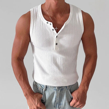 Regata masculina casual com gola Henley e sem mangas