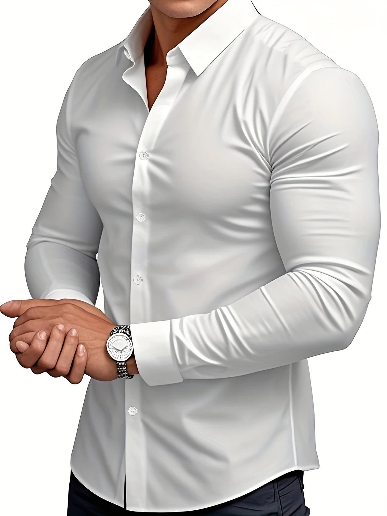 Camisa masculina casual de manga comprida em cor sólida para primavera e outono.