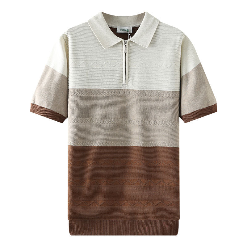Camisa polo casual de malha de seda gelada para homem