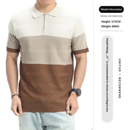 Camisa polo casual de malha de seda gelada para homem