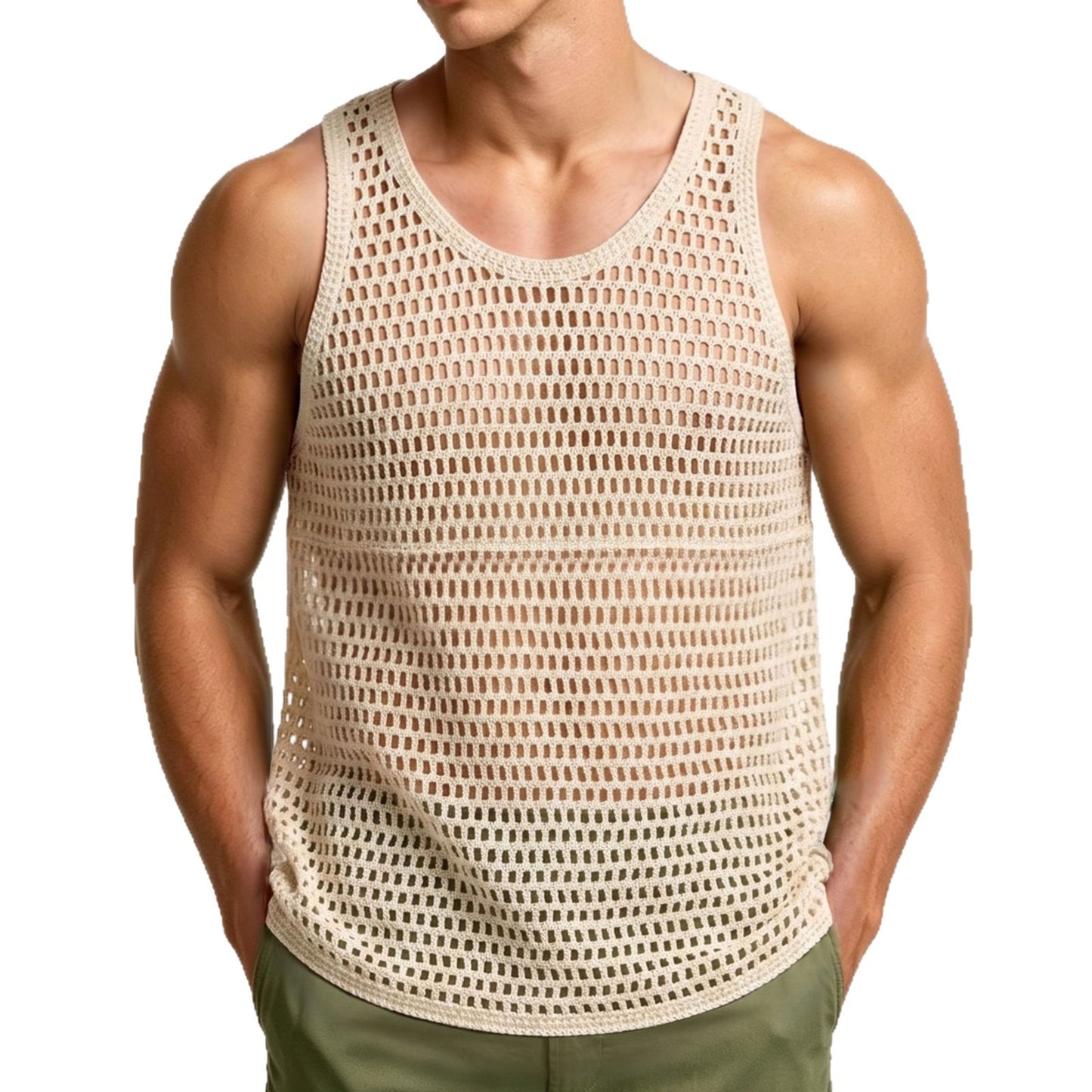 Camiseta regata de malha para exercícios, ideal para homens.