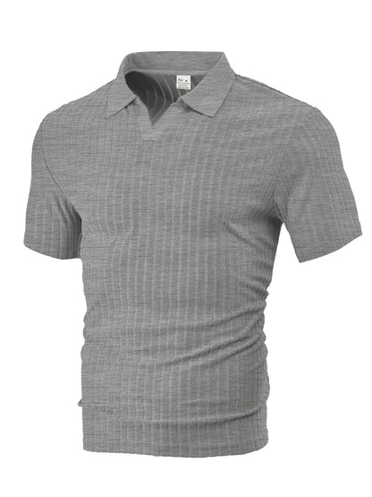 Camisa masculina de verão casual, respirável, em tecido jacquard atoalhado, com lapela.