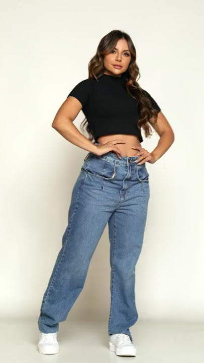 Cropped Canelado Manguinha Gola Alta